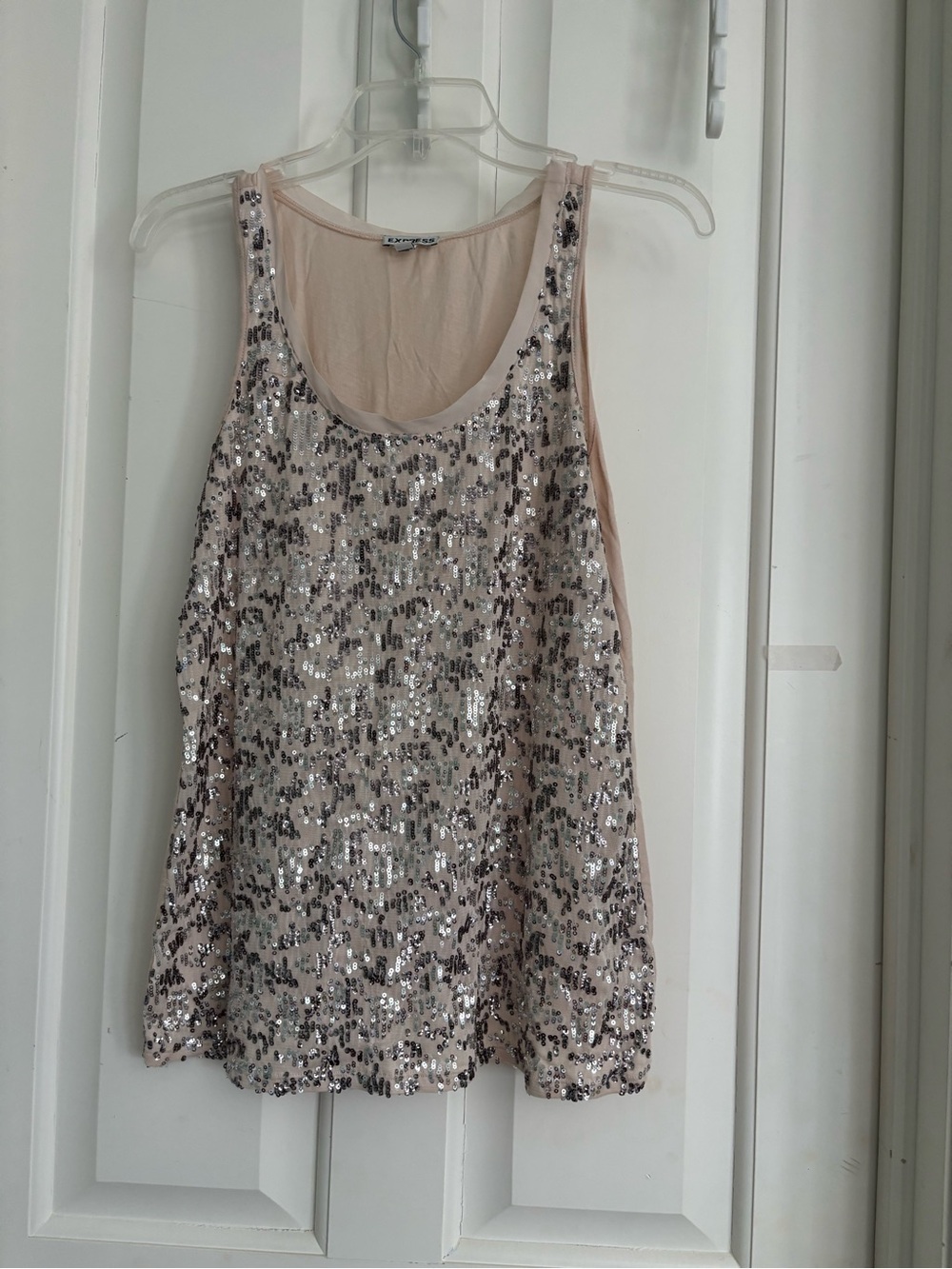 Express  Sequin Scoop Neck Tank Top - Blush small size new